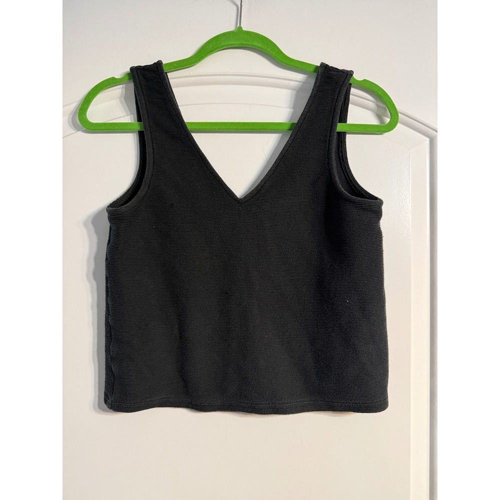 Madewell Sweater Tank Top Size S Black Ribbed V-Neck Cotton Knit Boho Chic
